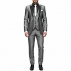 Men's three-piece suit with notch lapel, contrast trim, waistcoat and trousers