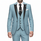 Men's three-piece suit with notch lapel, contrast trim, waistcoat and trousers