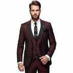 Men's three-piece suit with notch lapel, contrast trim, waistcoat and trousers