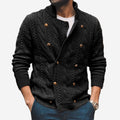 Men's cable knit cardigan with mock neck, button front and long sleeves