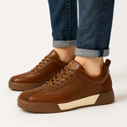 Low-top lace-up sneakers with textured side panels