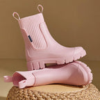 Women's Chelsea rain boots with elastic panels and chunky lug soles