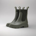 Women's Chelsea rain boots with elastic panels and chunky lug soles