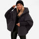 Women's oversized hooded quilted jacket with plush panels and ribbed cuffs