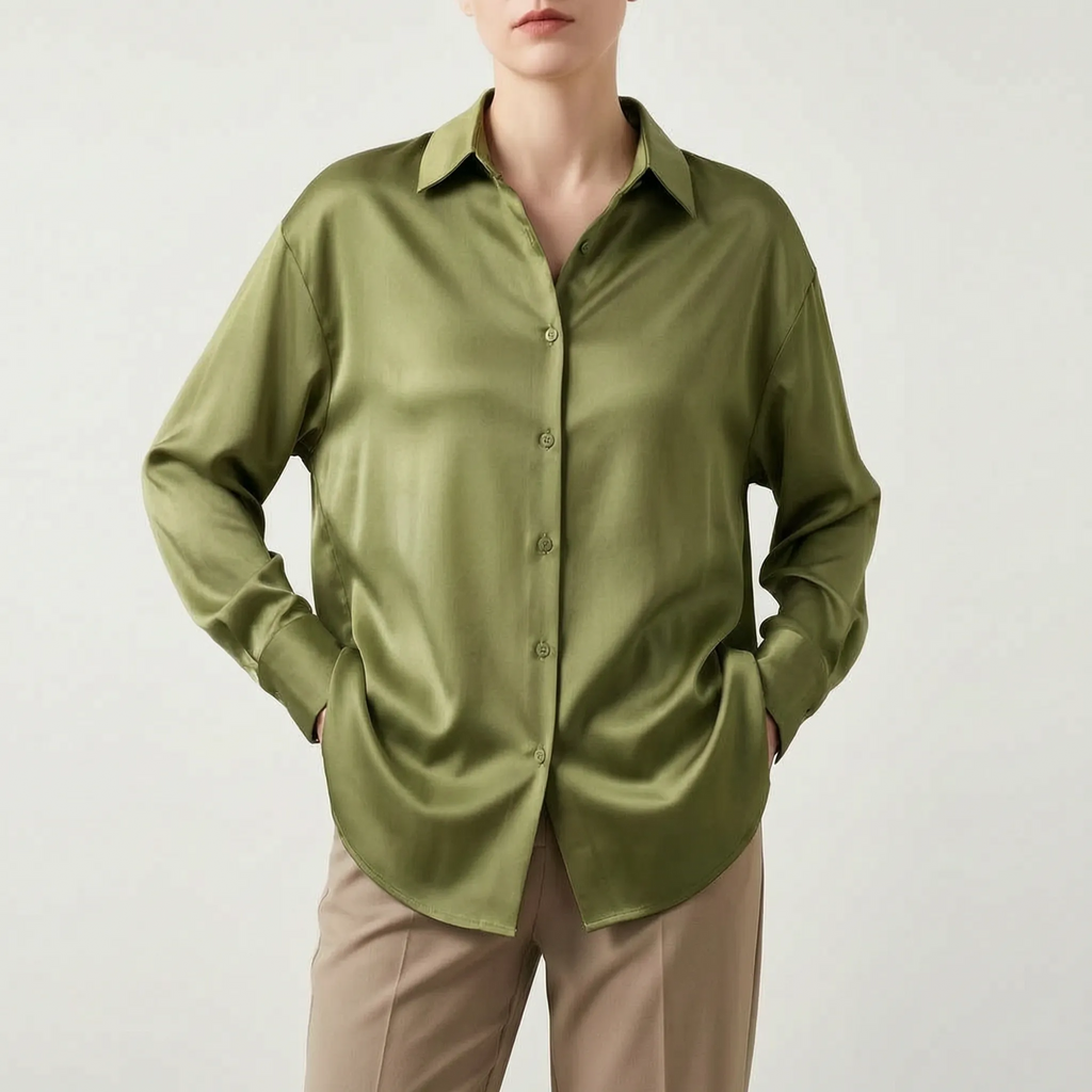 Lustra  - Long-Sleeved Button-Up Lustrous Blouse Office Wear Rotation