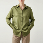 Lustra  - Long-Sleeved Button-Up Lustrous Blouse Office Wear Rotation