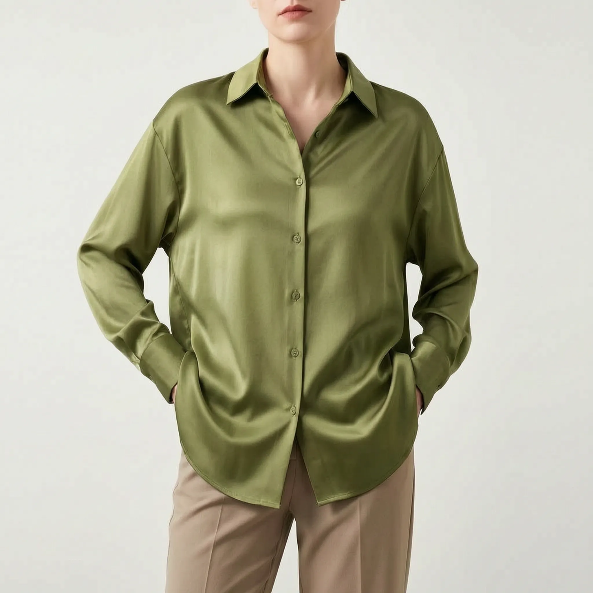 Lustra  - Long-Sleeved Button-Up Lustrous Blouse Office Wear Rotation