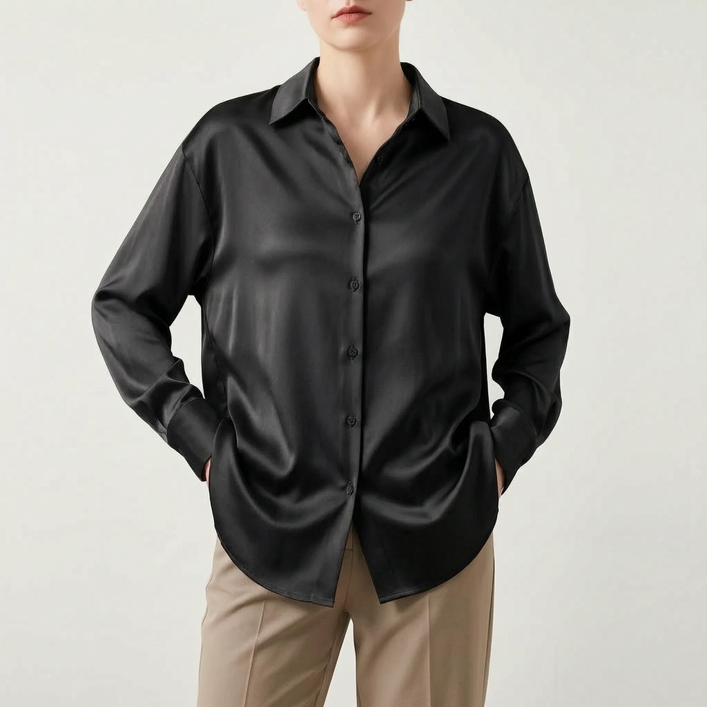 Lustra  - Long-Sleeved Button-Up Lustrous Blouse Office Wear Rotation