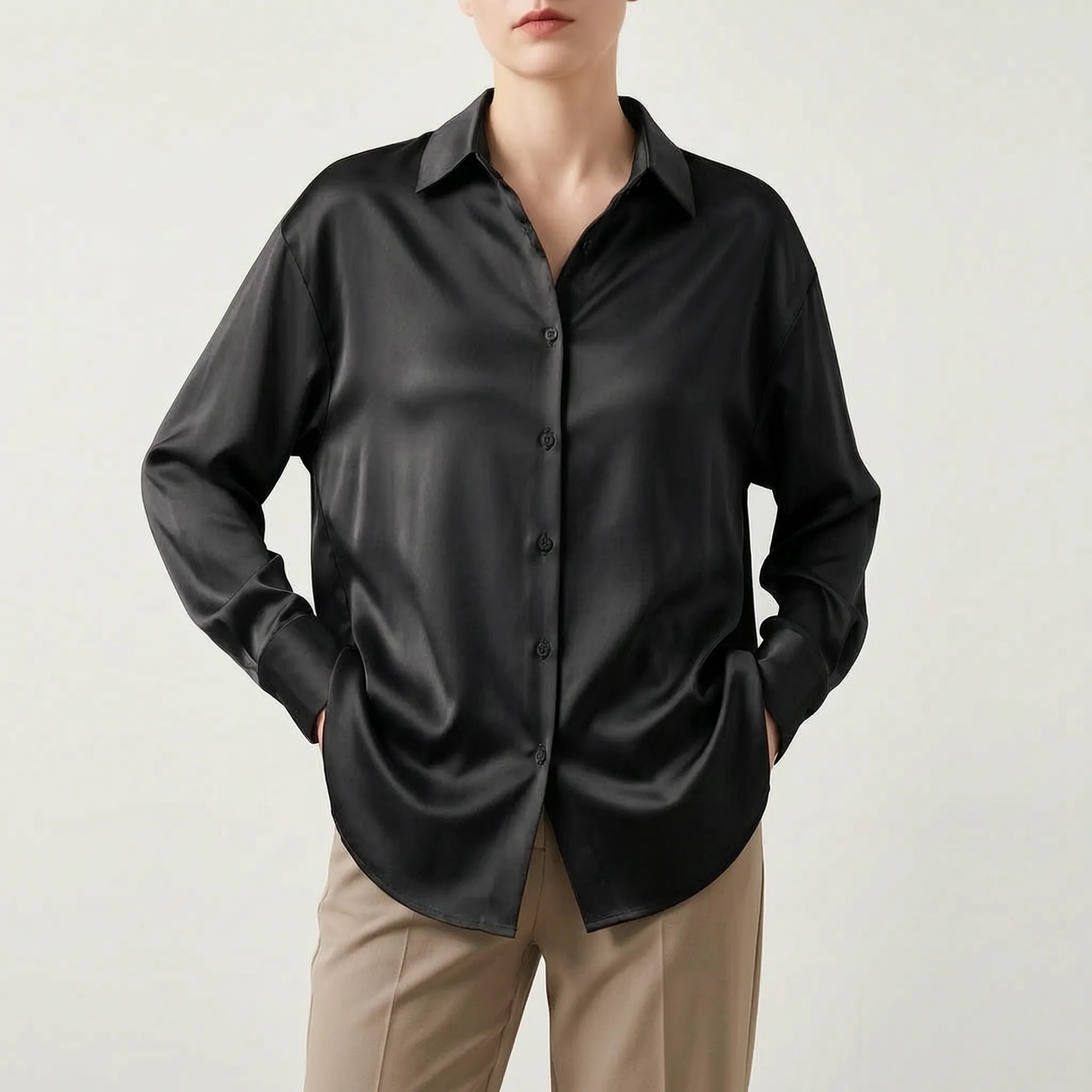 Lustra  - Long-Sleeved Button-Up Lustrous Blouse Office Wear Rotation