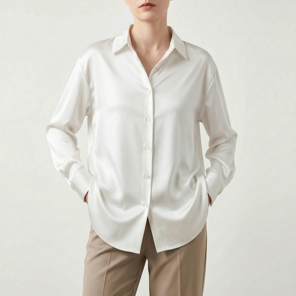 Lustra  - Long-Sleeved Button-Up Lustrous Blouse Office Wear Rotation