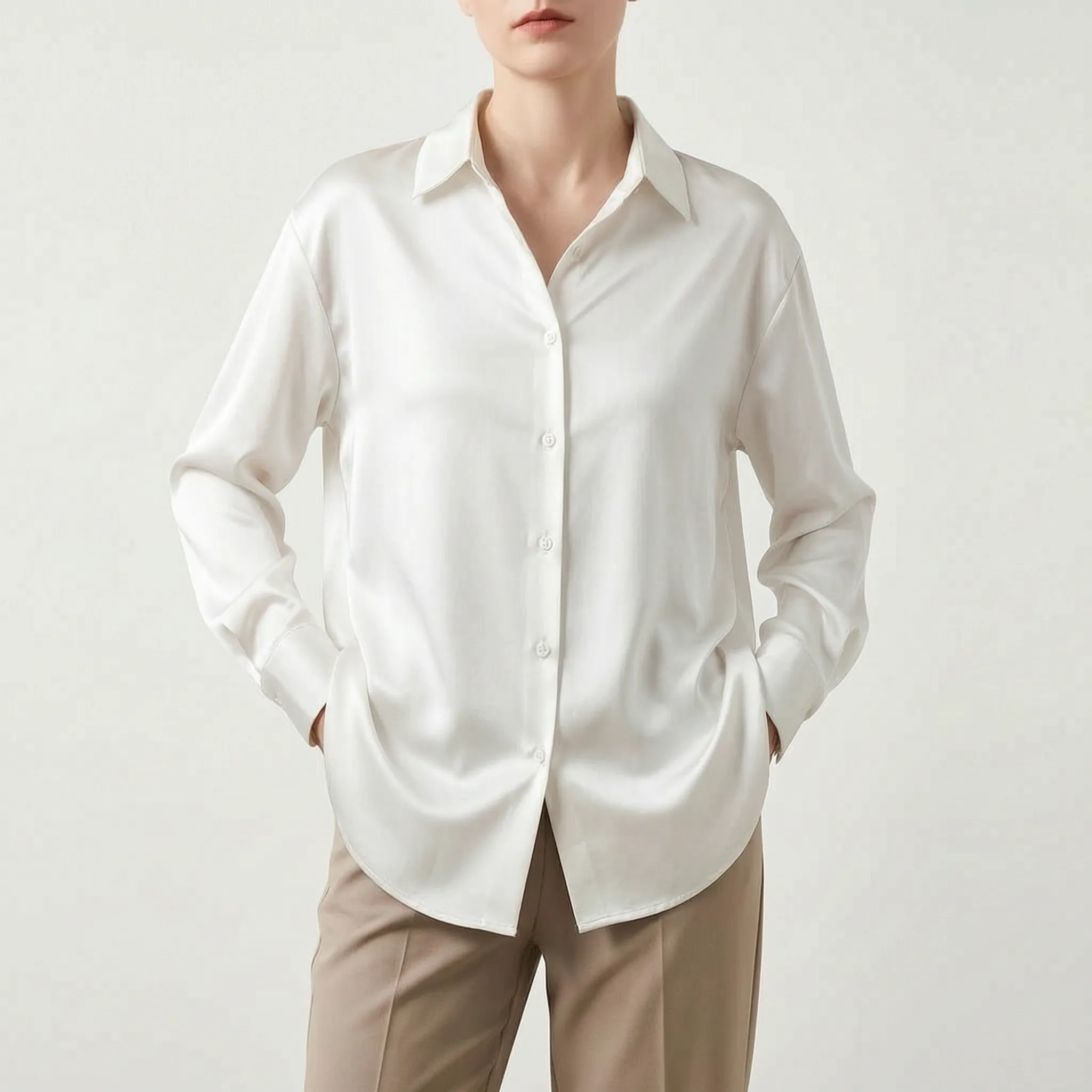 Lustra  - Long-Sleeved Button-Up Lustrous Blouse Office Wear Rotation