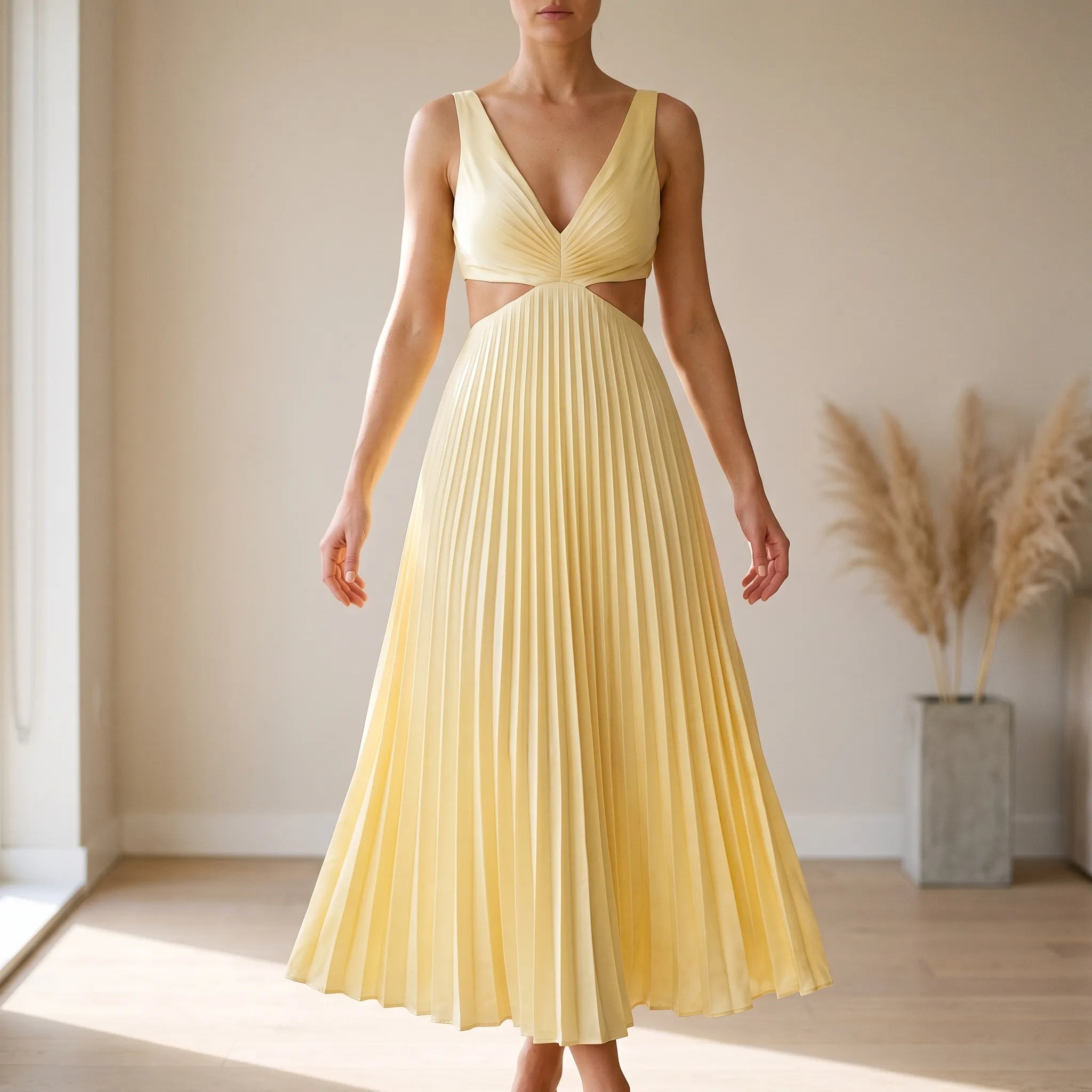 Lustria - Lustrous Pleated Evening Dress