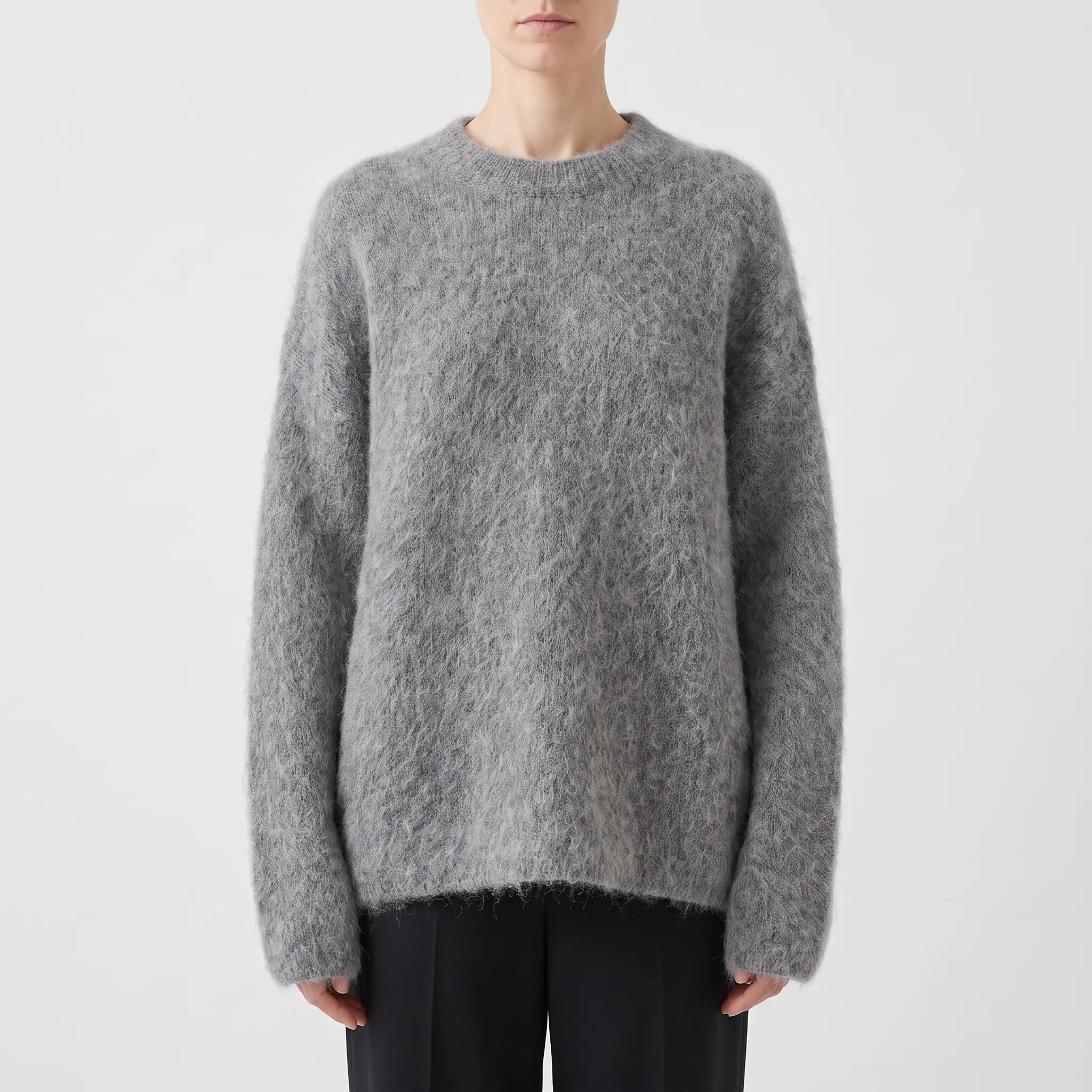 Women's textured round-neck jumper with long sleeves