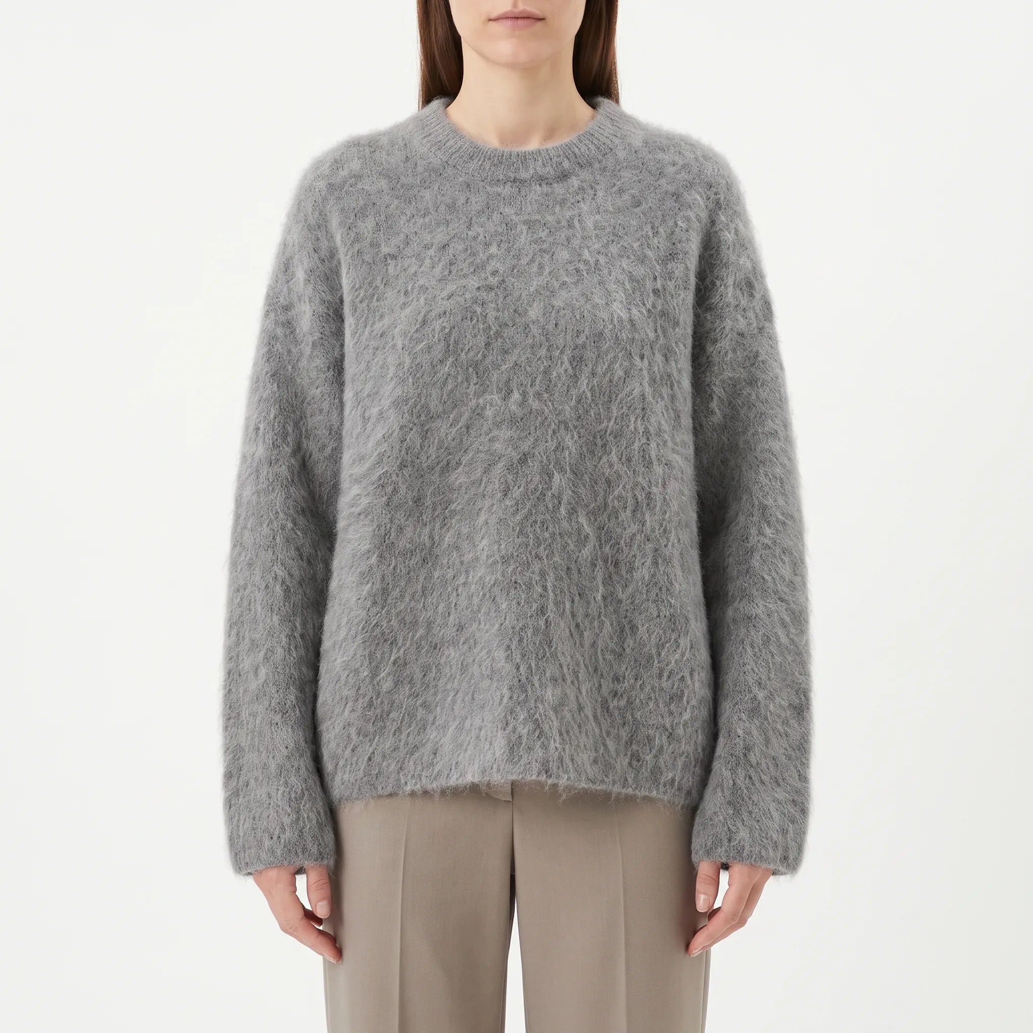 Women's textured round-neck jumper with long sleeves
