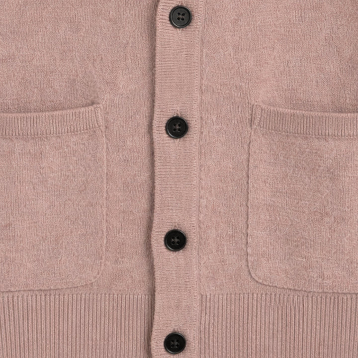 Men's V-neck button cardigan with long sleeves and front patch pockets