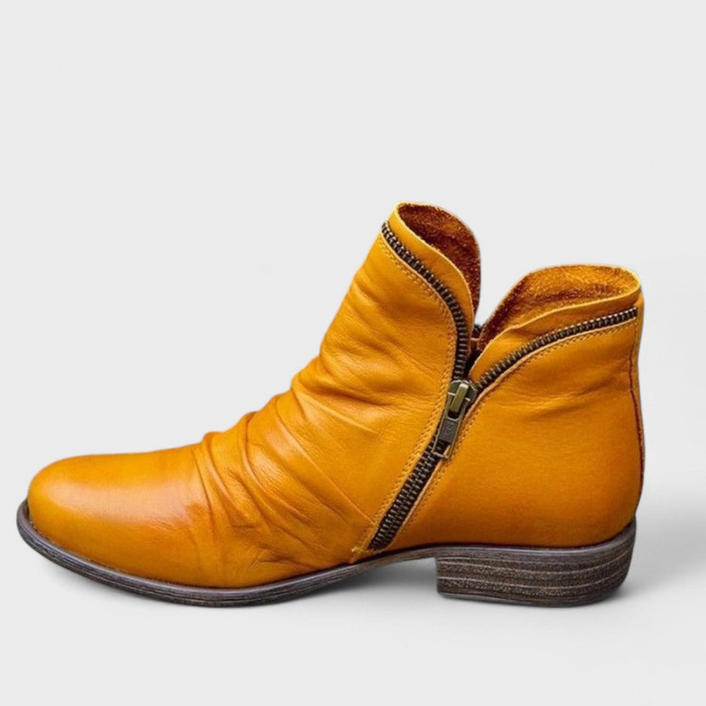 Women's ruched ankle boots with side zipper