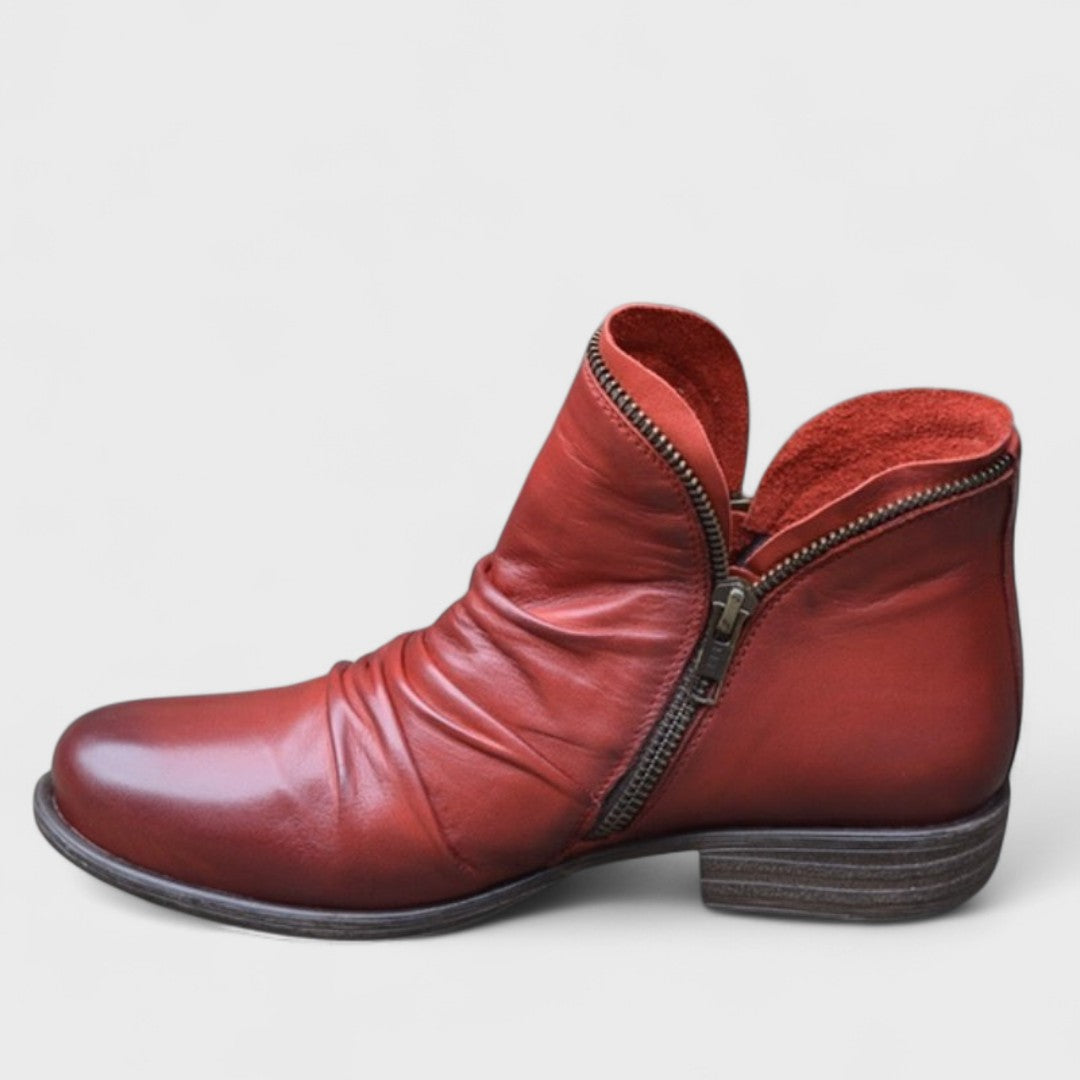 Women's ruched ankle boots with side zipper