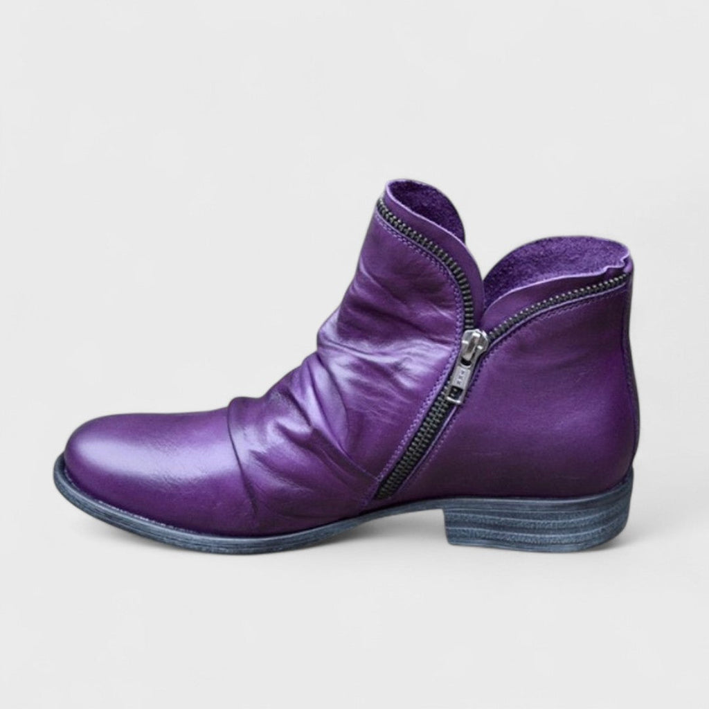 Women's ruched ankle boots with side zipper