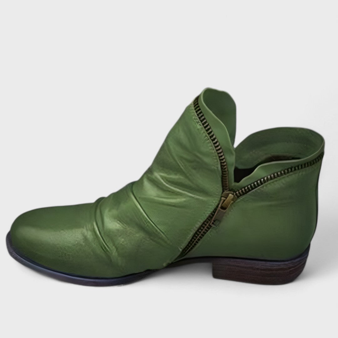 Women's ruched ankle boots with side zipper