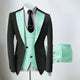 Men's slim fit three-piece suit with contrasting notch lapels and button-front waistcoat