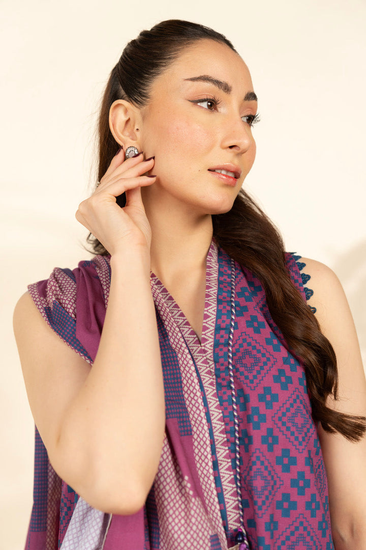 Women's pink geometric shirt, trouser and dupatta outfit set
