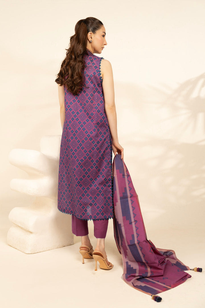 Women's pink geometric shirt, trouser and dupatta outfit set