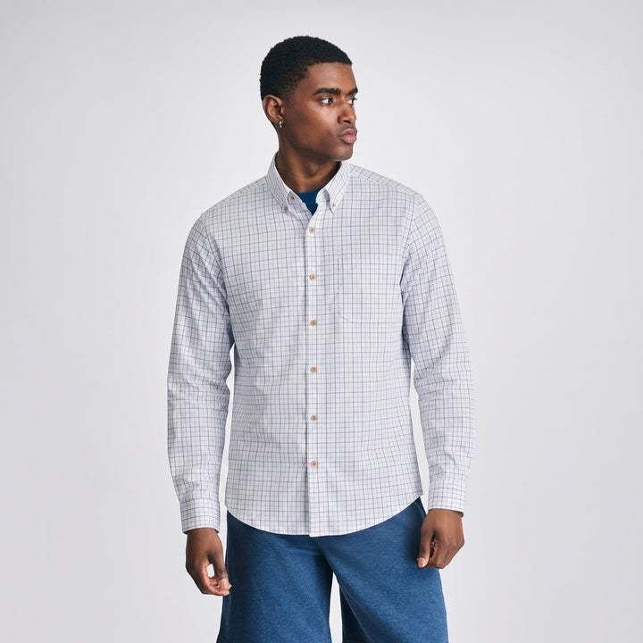 Men's checked long-sleeve shirt with button-down collar and chest pocket