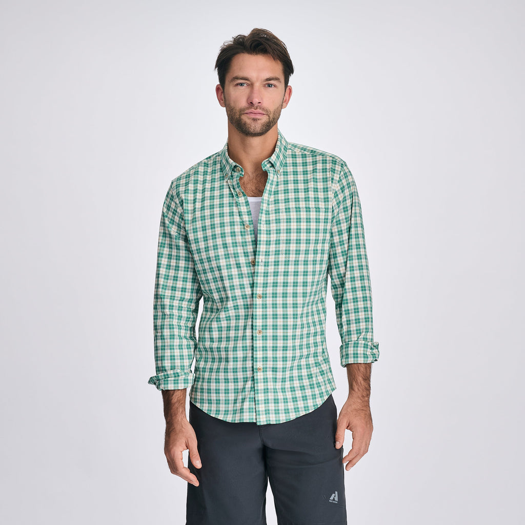 Men's checked long-sleeve shirt with button-down collar and chest pocket