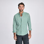 Men's checked long-sleeve shirt with button-down collar and chest pocket