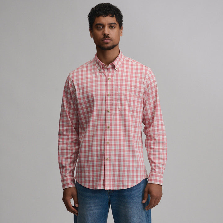 Men's checked long-sleeve shirt with button-down collar and chest pocket