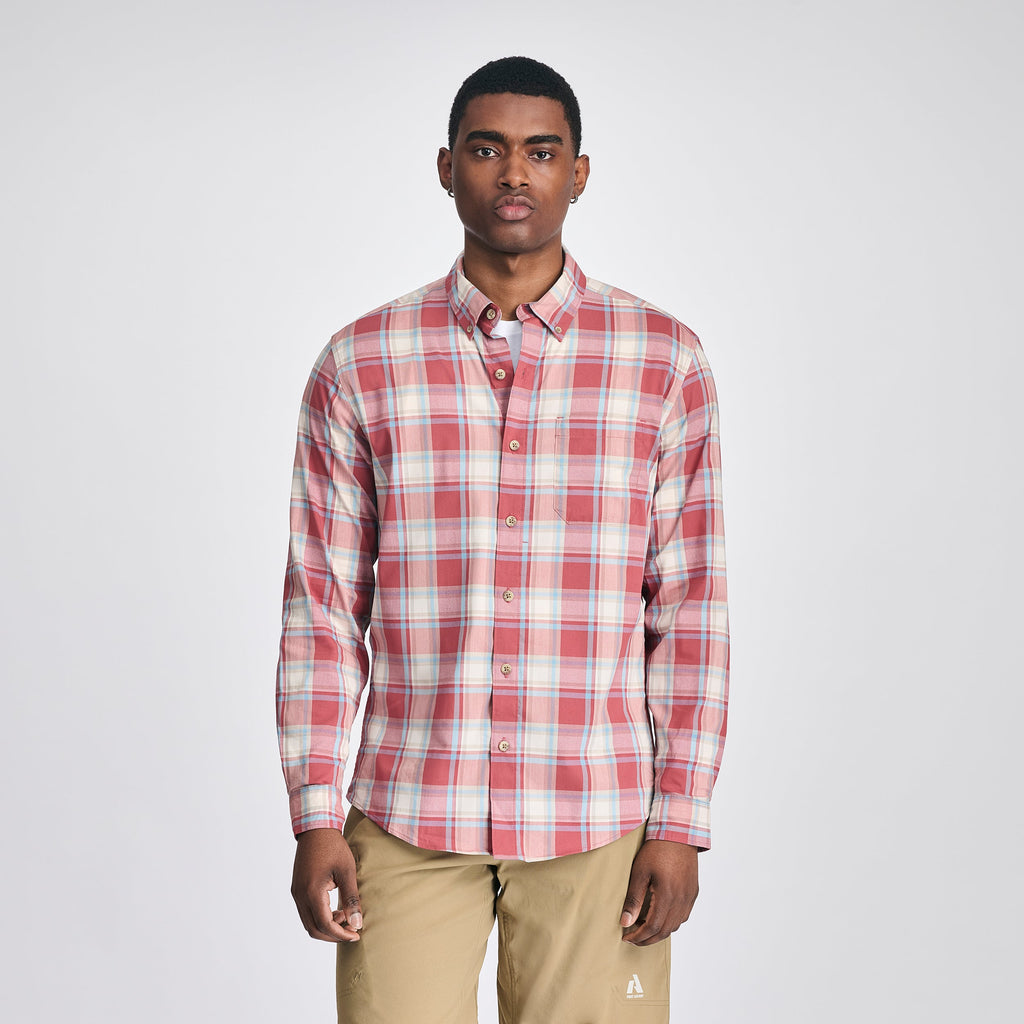 Men's checked long-sleeve shirt with button-down collar and chest pocket