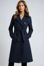 Women's long double breasted belted trench coat