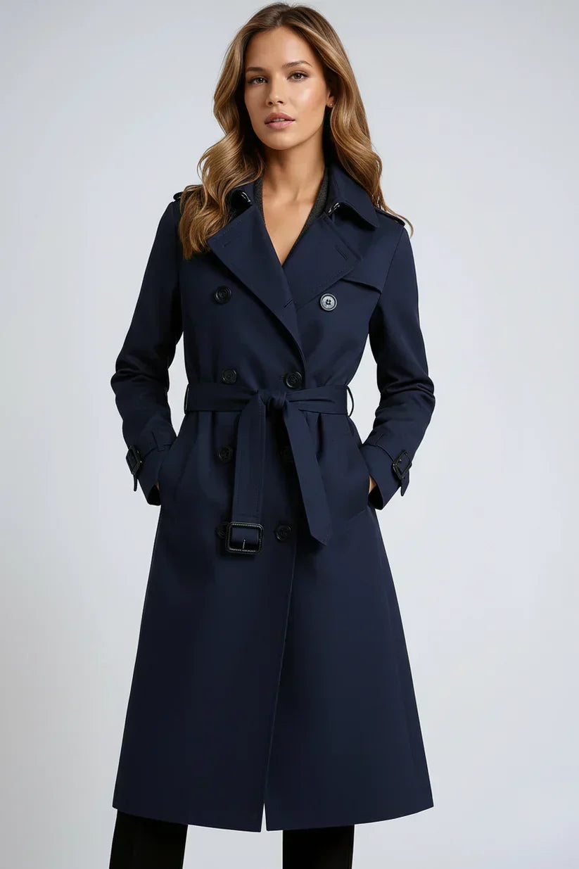 Women's long double breasted belted trench coat