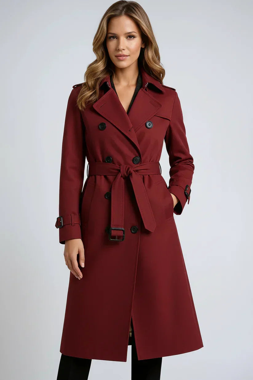 Women's long double breasted belted trench coat
