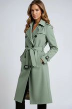 Women's long double breasted belted trench coat