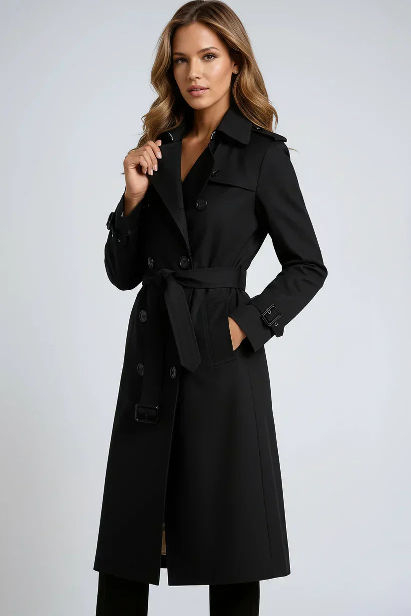 Women's long double breasted belted trench coat