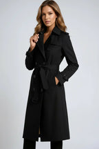Women's long double breasted belted trench coat