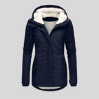 Women's hooded lined coat with long sleeves, zip front and lower pockets