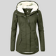 Women's hooded lined coat with long sleeves, zip front and lower pockets