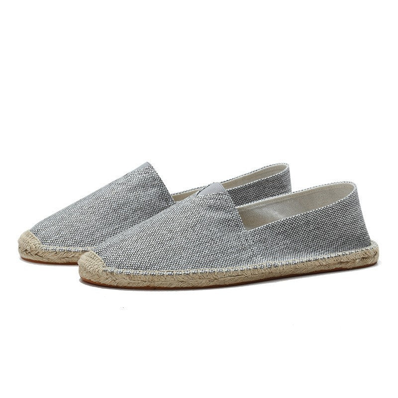 Men's woven espadrille slip-on loafers with braided flat soles