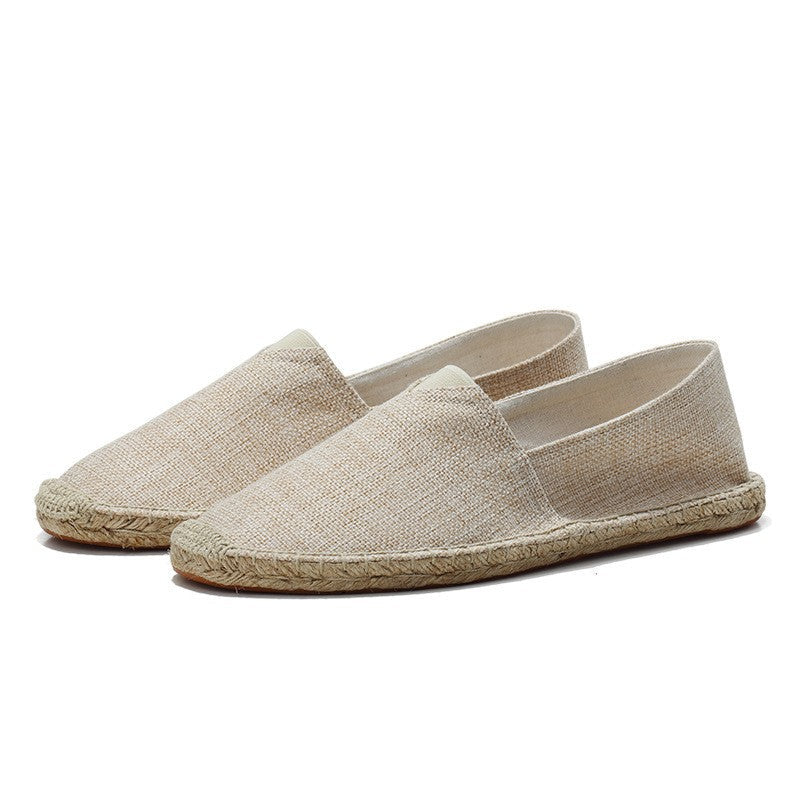 Men's woven espadrille slip-on loafers with braided flat soles