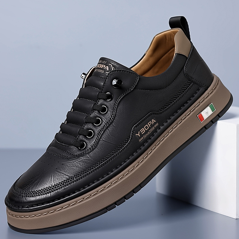Men's stitched panel lace-up sneakers with low textured sole