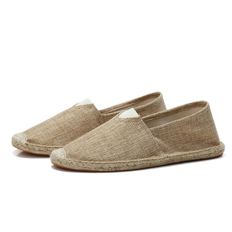 Men's woven espadrille slip-on loafers with braided flat soles