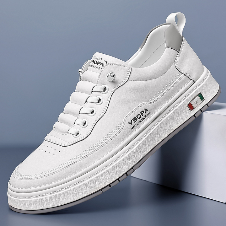 Men's stitched panel lace-up sneakers with low textured sole