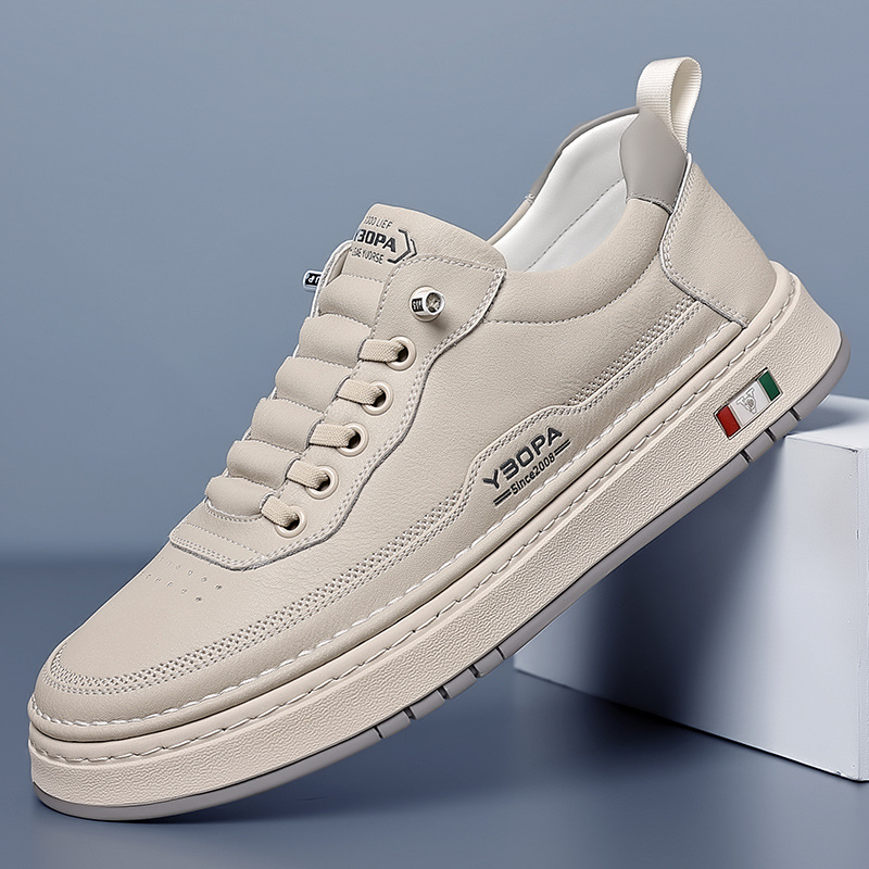 Men's stitched panel lace-up sneakers with low textured sole