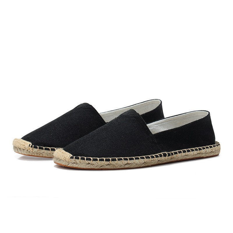 Men's woven espadrille slip-on loafers with braided flat soles