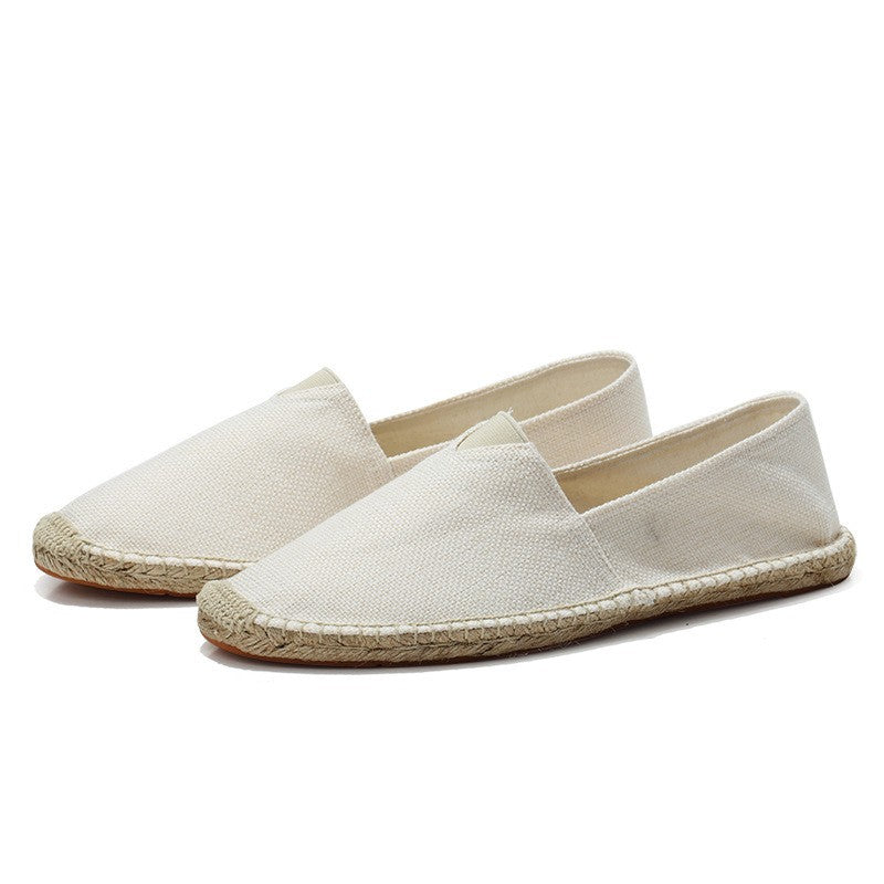 Men's woven espadrille slip-on loafers with braided flat soles