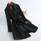 Women's belted trench coat with notched lapels, contrast piping and long sleeves