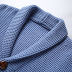 Textured knitted cardigan with shawl collar, buttons and patch pockets