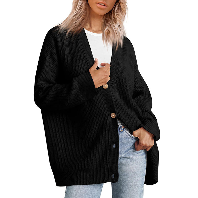 Women's oversized ribbed button-front cardigan